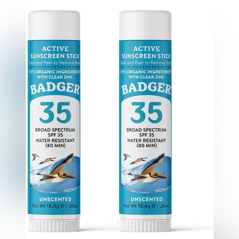 2PK Badger Mineral Sunscreen Face Stick SPF 35 Unscented Zinc Oxide